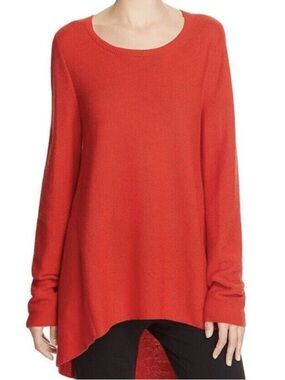 Eileen Fisher Oversized L/S Lagenlook Organic Cotton Sweater Lava Red Orange L
